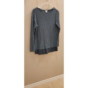 J. Jill Long Sleeve Thick Knit Tunic Pullover Top Size M Tall Black Gray Stripe